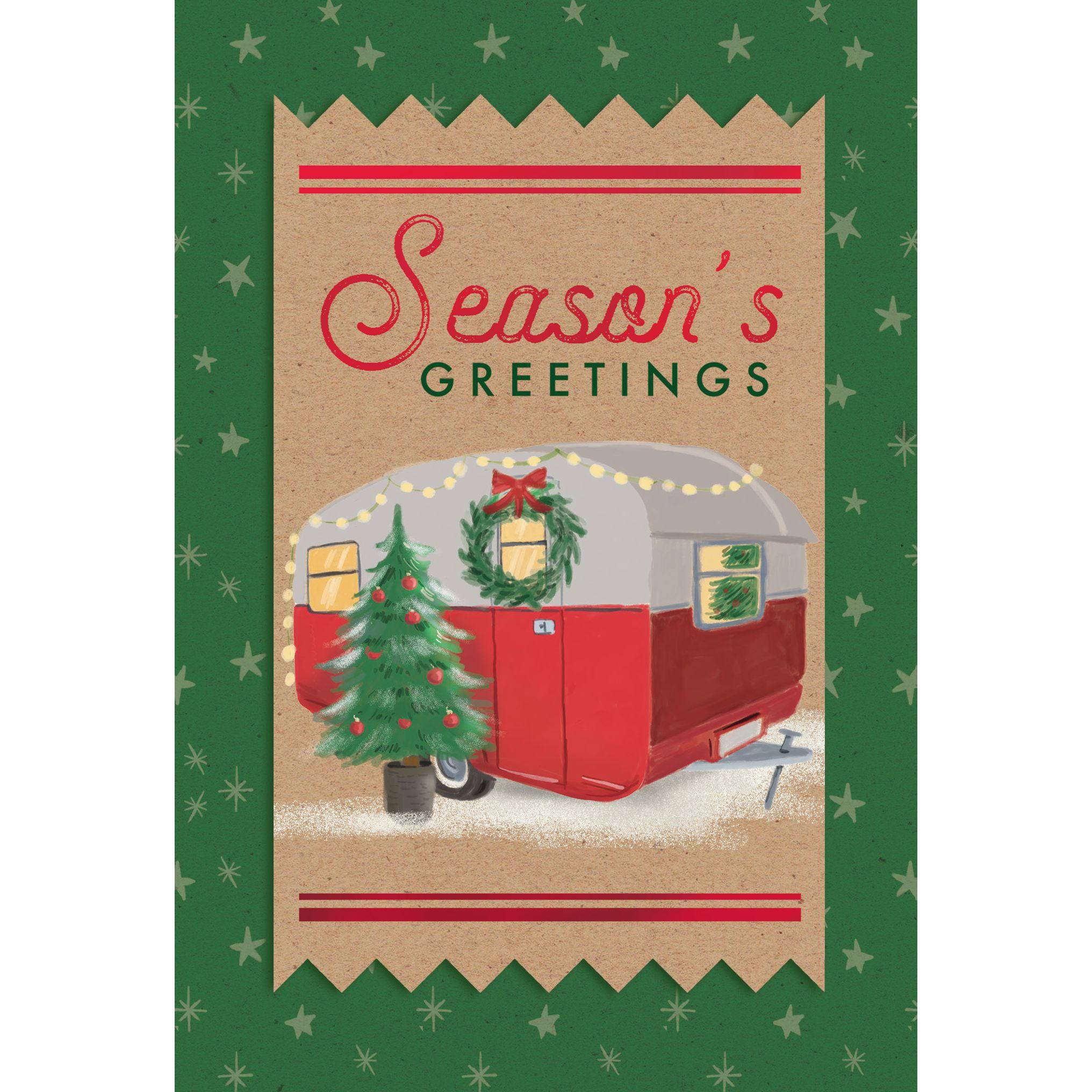 Pictura Christmas Camper seasonal card featuring a festive camper van with holiday decorations and snowy winter background.